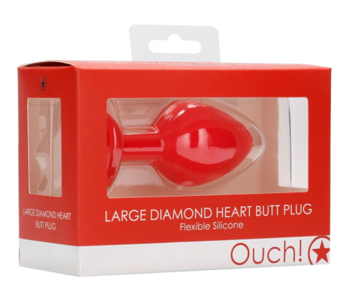 Красная анальная пробка с прозрачным стразом Large Ribbed Diamond Heart Plug - 8 см. - 2