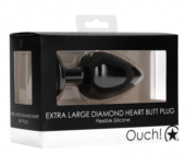 Черная анальная пробка с прозрачным стразом Extra Large Diamond Heart Butt Plug - 9,5 см. - 2