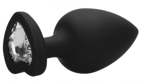 Черная анальная пробка с прозрачным стразом Extra Large Diamond Heart Butt Plug - 9,5 см. - 1