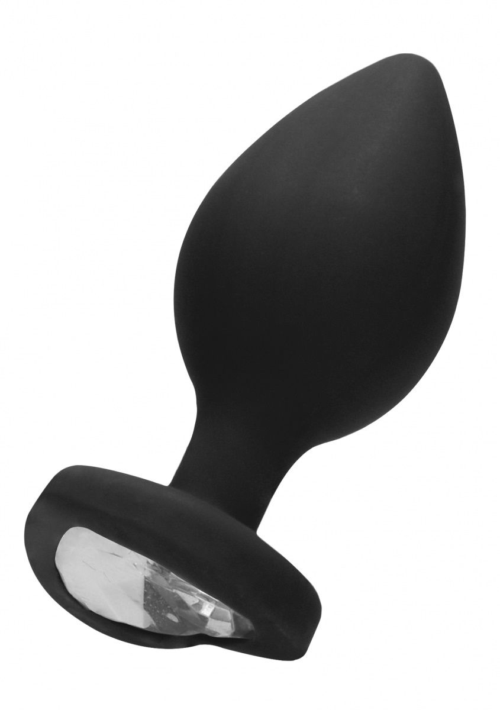 Черная анальная пробка с прозрачным стразом Extra Large Diamond Heart Butt Plug - 9,5 см. - 0