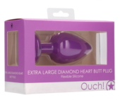 Фиолетовая анальная пробка с прозрачным стразом Extra Large Diamond Heart Butt Plug - 9,5 см. - 2