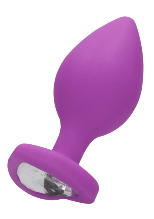 Фиолетовая анальная пробка с прозрачным стразом Extra Large Diamond Heart Butt Plug - 9,5 см. - 0