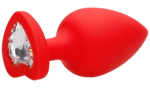 Красная анальная пробка с прозрачным стразом Extra Large Diamond Heart Butt Plug - 9,5 см. - 1