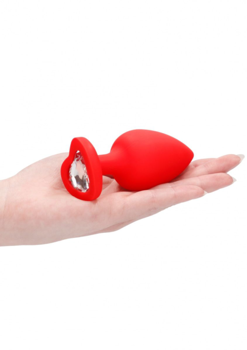 Красная анальная пробка с прозрачным стразом Extra Large Diamond Heart Butt Plug - 9,5 см. - 3