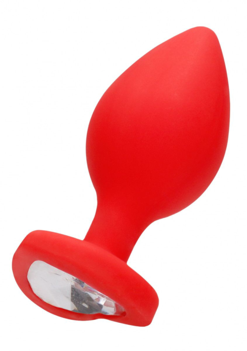 Красная анальная пробка с прозрачным стразом Extra Large Diamond Heart Butt Plug - 9,5 см. - 0