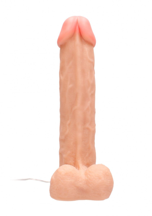 Телесный вибратор-реалистик Vibrating Realistic Cock 11 With Scrotum - 29,5 см. - 1