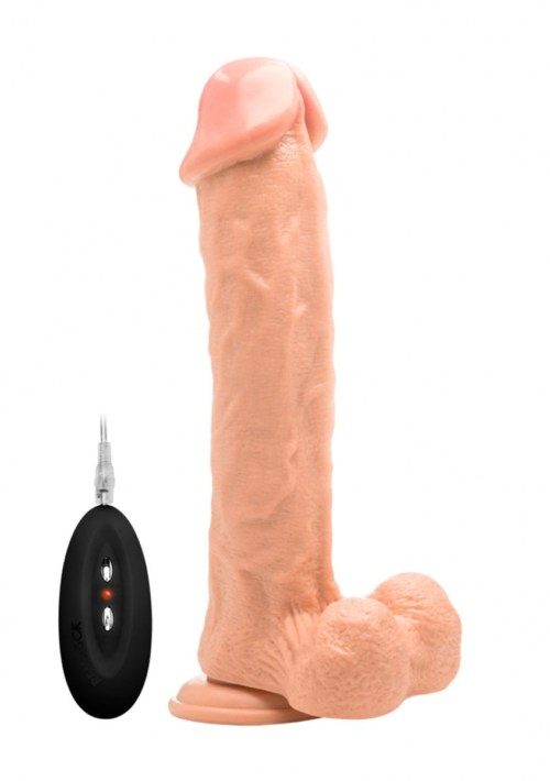 Телесный вибратор-реалистик Vibrating Realistic Cock 11 With Scrotum - 29,5 см. - 0