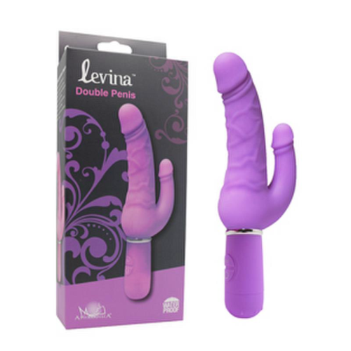 Фиолетовый вибратор Levina Double Penis - 21,5 см. - 1