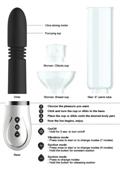 Черный набор Thruster 4 in 1 Rechargeable Couples Pump Kit - 5