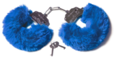 Шикарные синие меховые наручники с ключиками - 0