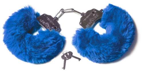 Шикарные синие меховые наручники с ключиками - 0