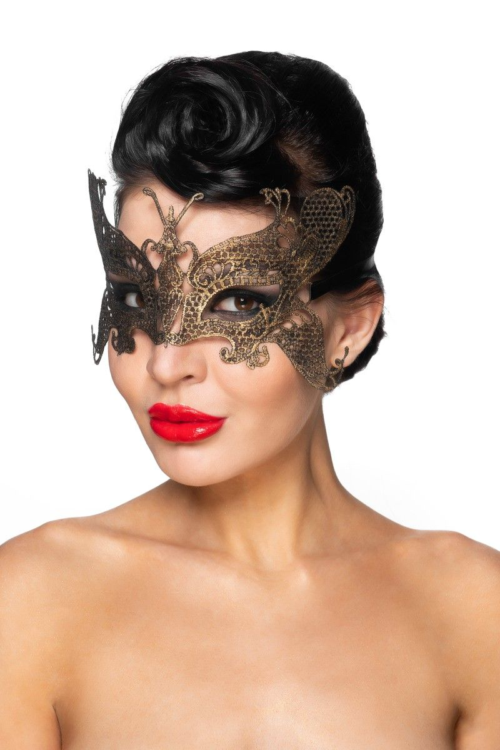 Золотистая карнавальная маска Турайс - 0
