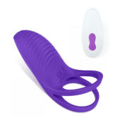 Фиолетовое эрекционное виброкольцо на пенис с пультом - 0