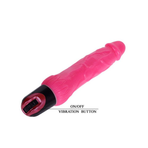 Ярко-розовый вибратор-реалистик с колёсиком - 24 см. - 4