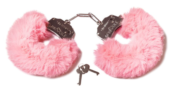 Розовые наручники с пушистым мехом и ключиками - 0