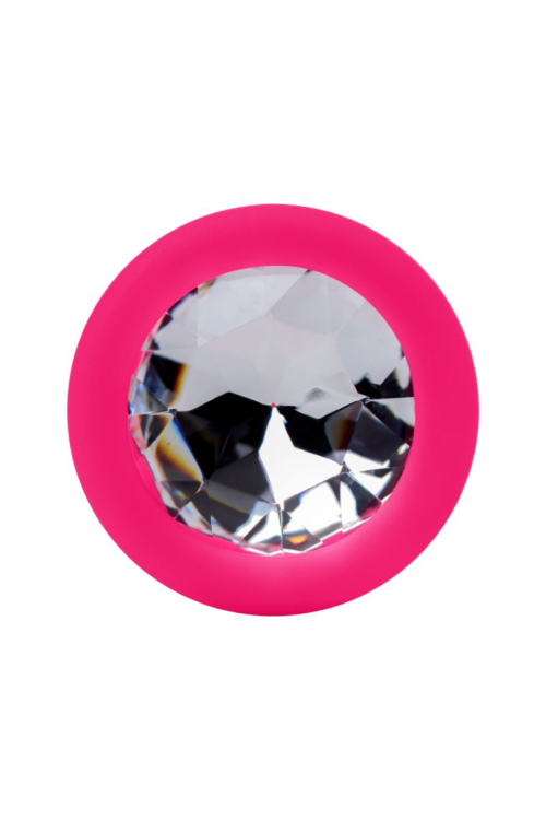 Розовый анальный страз с прозрачным кристаллом - 7,3 см. - 5