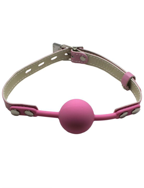 Розовый силиконовый кляп-шарик с фиксацией и замочком - 1