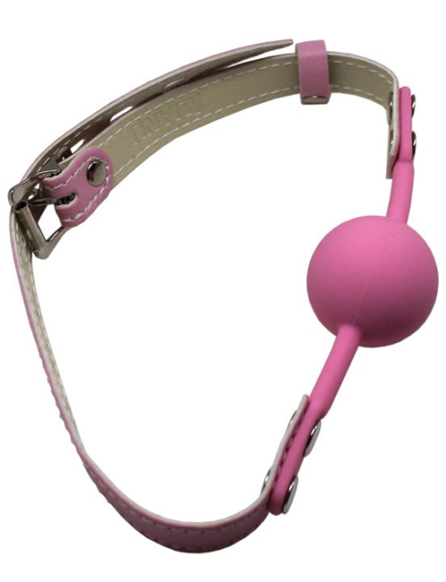 Розовый силиконовый кляп-шарик с фиксацией и замочком - 0