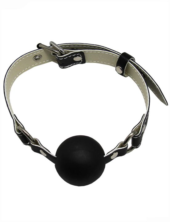 БДСМ-набор в черном цвете: наручники, поножи, ошейник с поводком, кляп - 1
