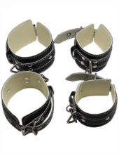БДСМ-набор в черном цвете: наручники, поножи, ошейник с поводком, кляп - 4