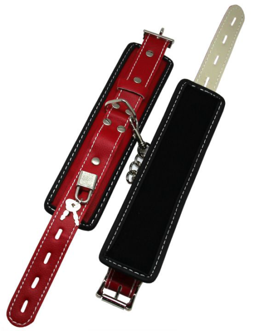 Красно-черные регулируемые наручники с фиксацией на карабинах - 2