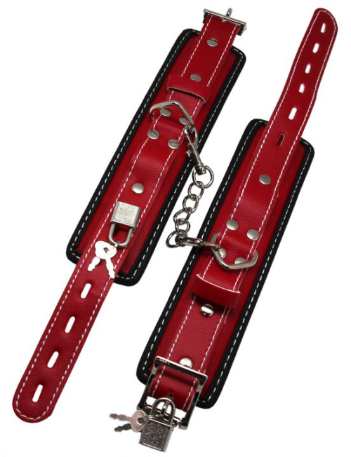 Красно-черные регулируемые наручники с фиксацией на карабинах - 3
