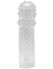 Прозрачная пупырчатая насадка на фаллос с язычком - 12,5 см. - 2