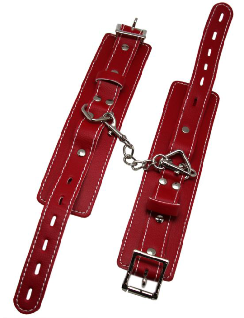 Красные регулируемые наручники с фиксацией на карабинах - 3