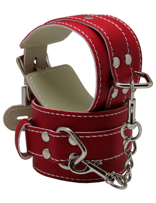 Красные регулируемые наручники с фиксацией на карабинах - 4