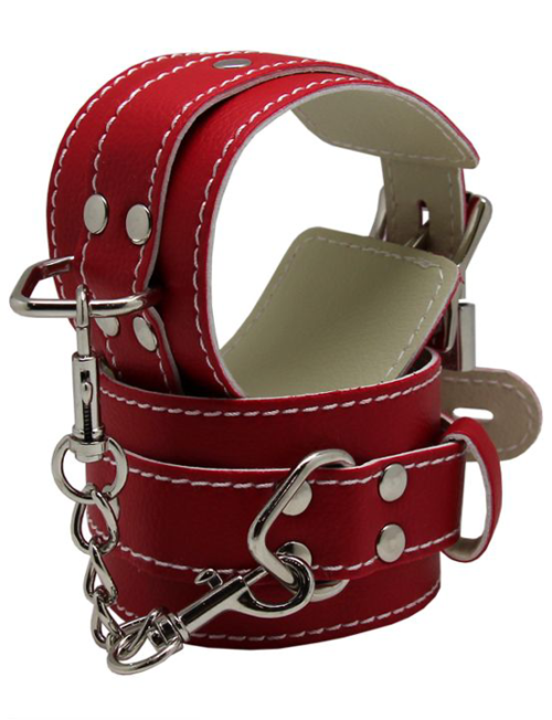 Красные регулируемые наручники с фиксацией на карабинах - 0