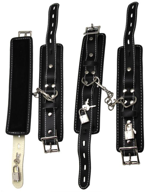 Черные регулируемые наручники с подкладом на карабинах - 3