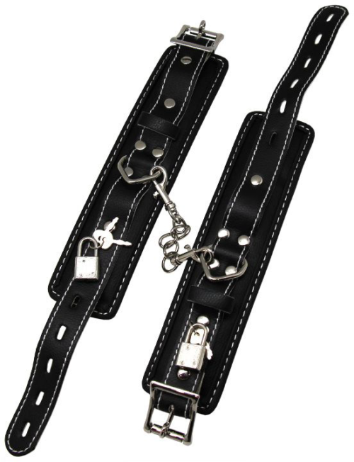 Черные регулируемые наручники с подкладом на карабинах - 4