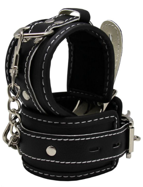 Черные регулируемые наручники с подкладом на карабинах - 0