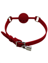 Красный дышащий силиконовый кляп-шарик с фиксацией и замочком - 3
