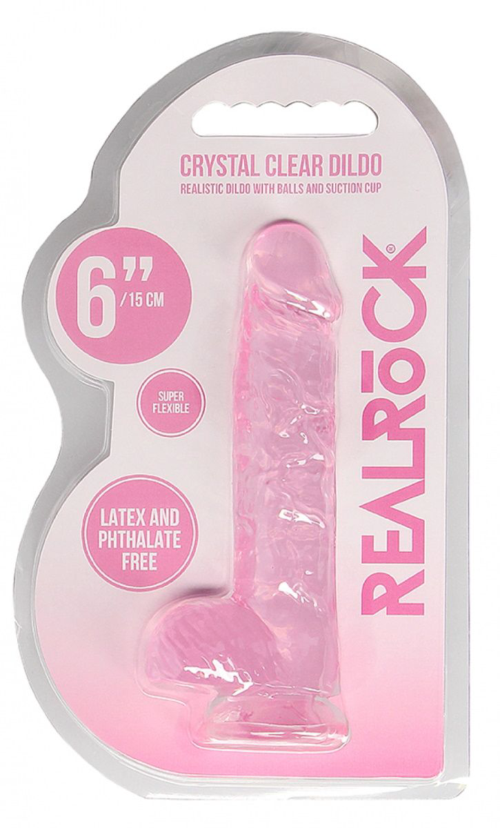 Розовый фаллоимитатор Realrock Crystal Clear 6 inch - 17 см. - 2