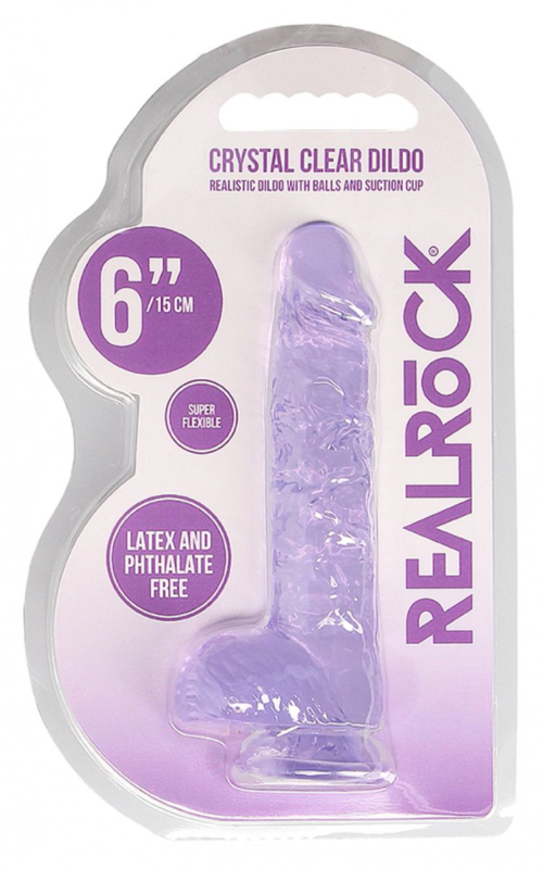 Фиолетовый фаллоимитатор Realrock Crystal Clear 6 inch - 17 см. - 2