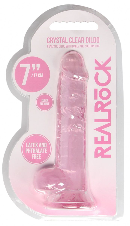 Розовый фаллоимитатор Realrock Crystal Clear 7 inch - 19 см. - 3