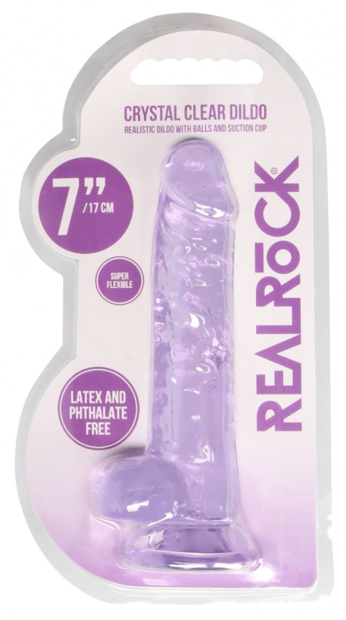 Фиолетовый фаллоимитатор Realrock Crystal Clear 7 inch - 19 см. - 2