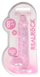 Розовый фаллоимитатор Realrock Crystal Clear 8 inch - 21 см. - 2