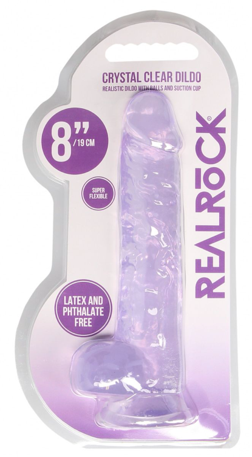 Фиолетовый фаллоимитатор Realrock Crystal Clear 8 inch - 21 см. - 3