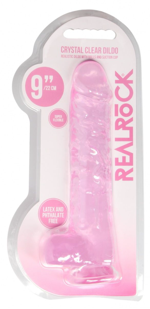 Розовый фаллоимитатор Realrock Crystal Clear 9 inch - 25 см. - 2