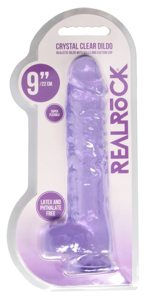 Фиолетовый фаллоимитатор Realrock Crystal Clear 9 inch - 25 см. - 3
