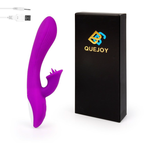 Фиолетовый рельефный вибратор-кролик QUEJOY - 25 см. - 2