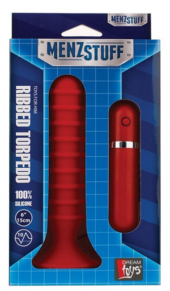 Красный ребристый анальный вибратор RIBBED TORPEDO - 15 см. - 1