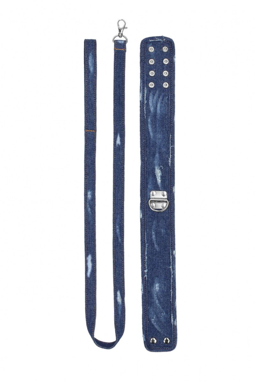 Синий джинсовый ошейник With Leash Roughend Denim Style - 1