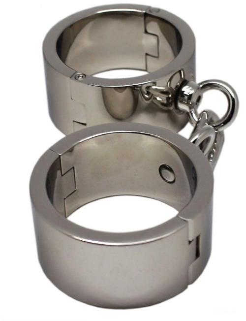 Серебристые гладкие металлические наручники с ключиком - 1