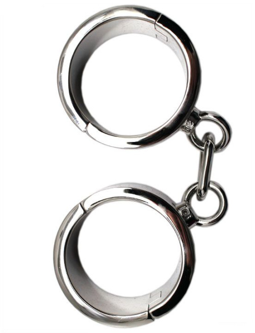 Серебристые гладкие металлические наручники с ключиком - 3