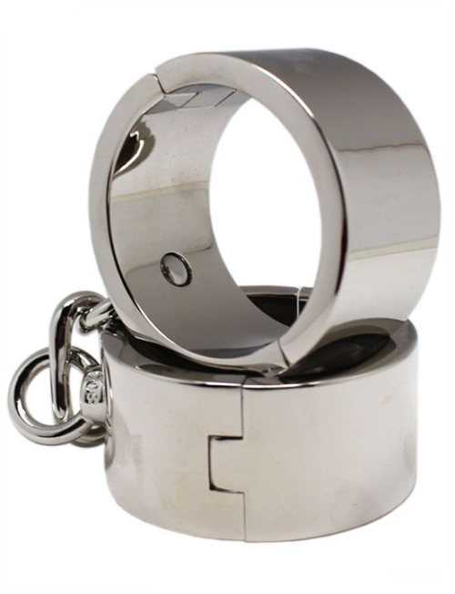 Серебристые гладкие металлические наручники с ключиком - 0