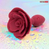 Красная гладкая анальная втулка-роза - 5