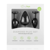 Набор из 3 черных анальных пробок со стразами Diamond Plug Set - 5